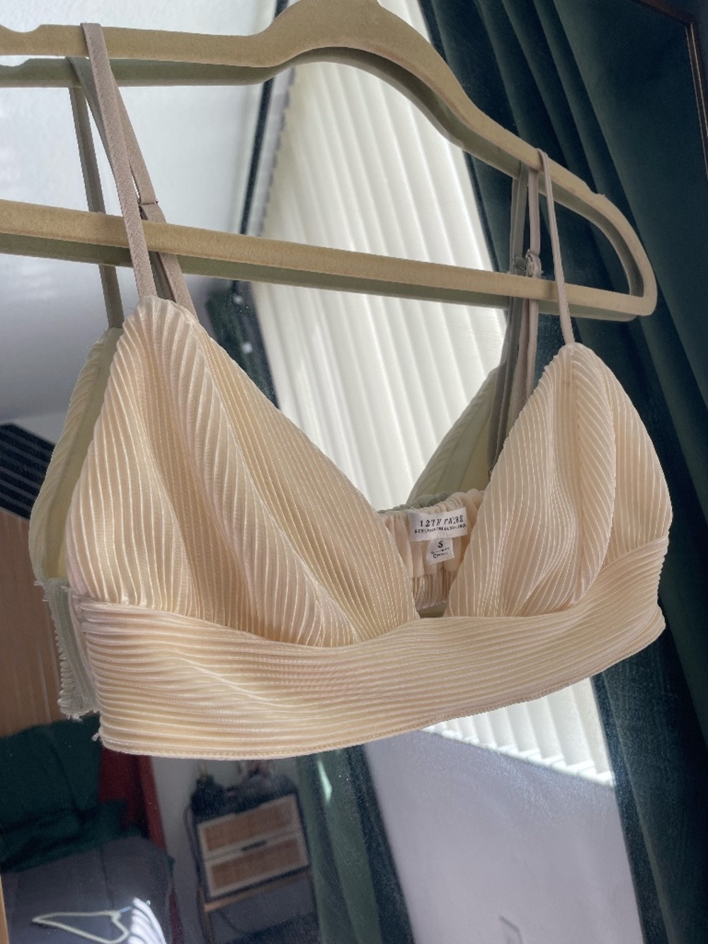 12th Tribe Small Ivory/Cream Pleated Triangle Bralette Top